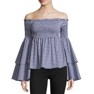 Caroline Constas Appolonia Off-the-Shoulder Gingham Smocked Top 26096